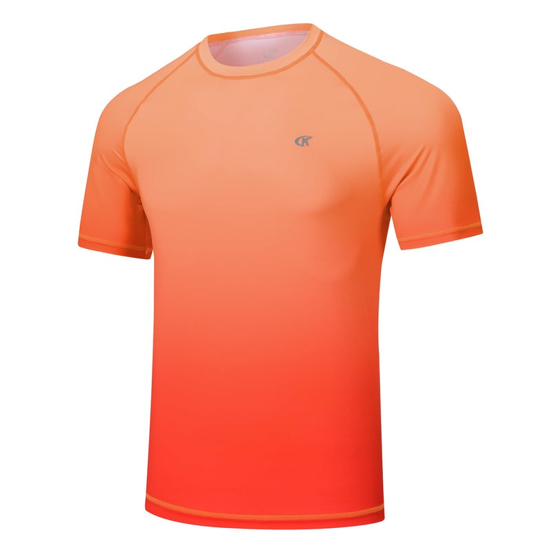 Satankud Rash Guard for Men UPF 50+ Swim Shirt Short Sleeve Sun Shirts Beach Swimwear Fishing Hiking Workout Tee (Orange Gradient Red,X-Large) - Image 1